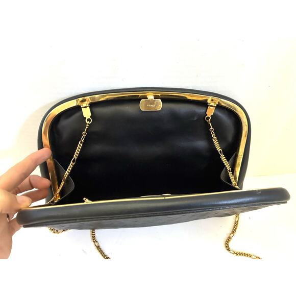 Vintage Fendi Evening Bag Kiss-Lock Golden Chain Authentic - Picture 7 of 14